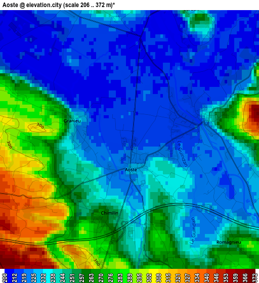 Aoste elevation map