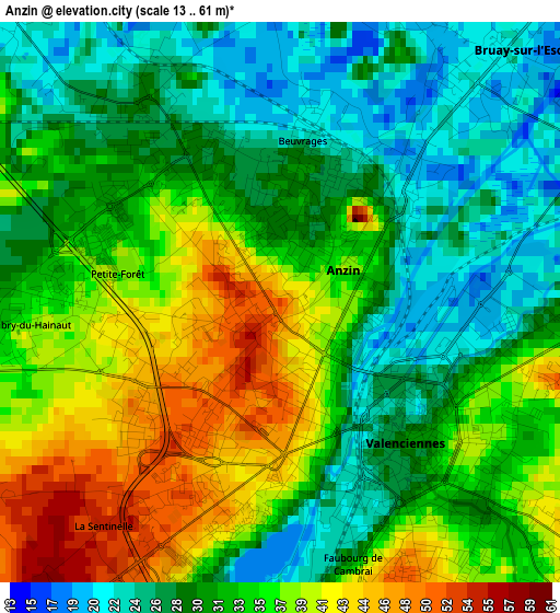 Anzin elevation map