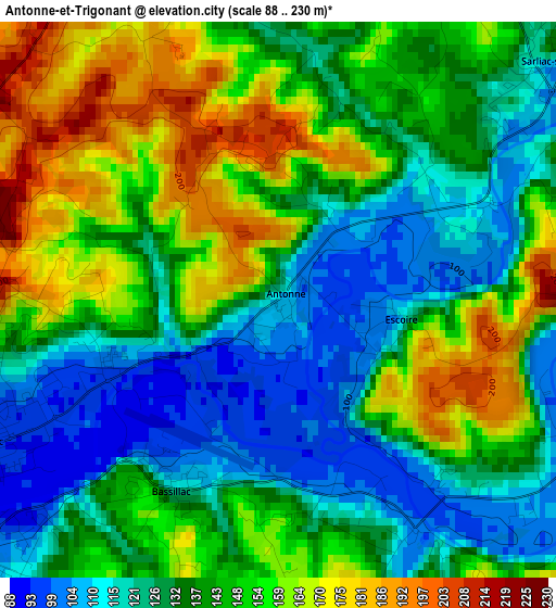 Antonne-et-Trigonant elevation map