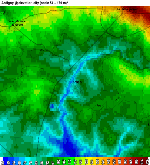 Antigny elevation map