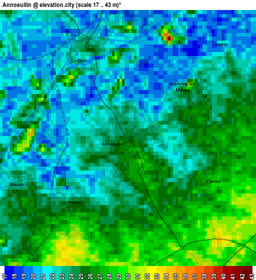 Annoeullin elevation map