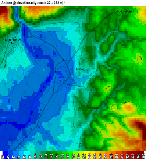 Aniane elevation map