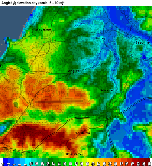 Anglet elevation map