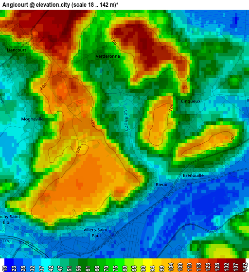 Angicourt elevation map