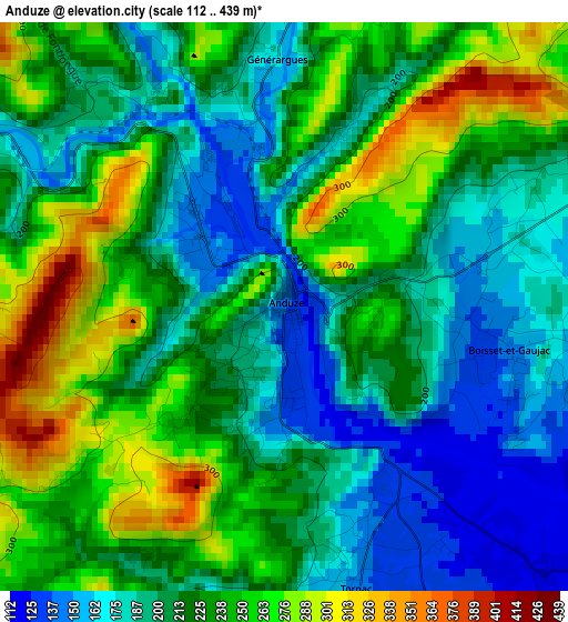 Anduze elevation map