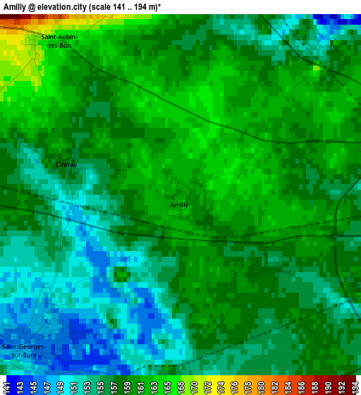 Amilly elevation map