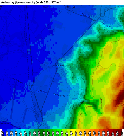 Ambronay elevation map