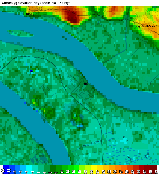 Ambès elevation map