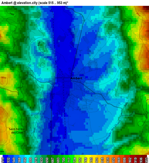 Ambert elevation map