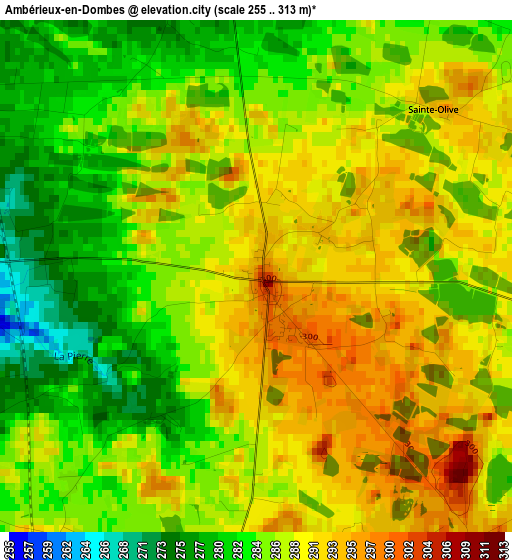 Ambérieux-en-Dombes elevation map