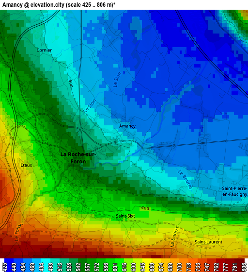 Amancy elevation map