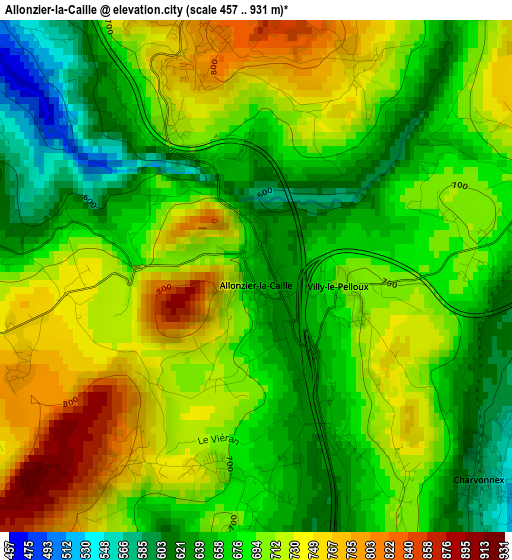 Allonzier-la-Caille elevation map