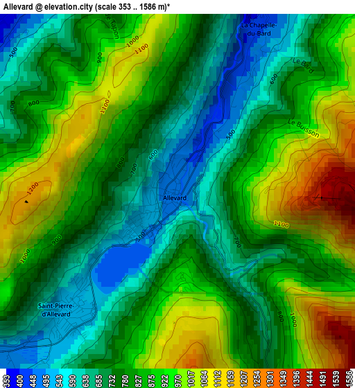 Allevard elevation map