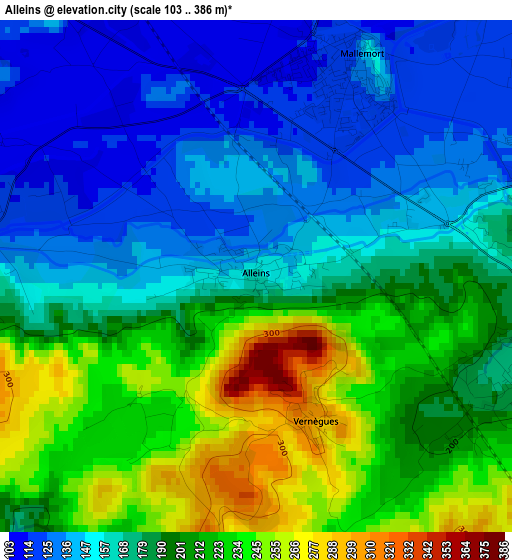 Alleins elevation map