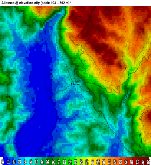 Allassac elevation map