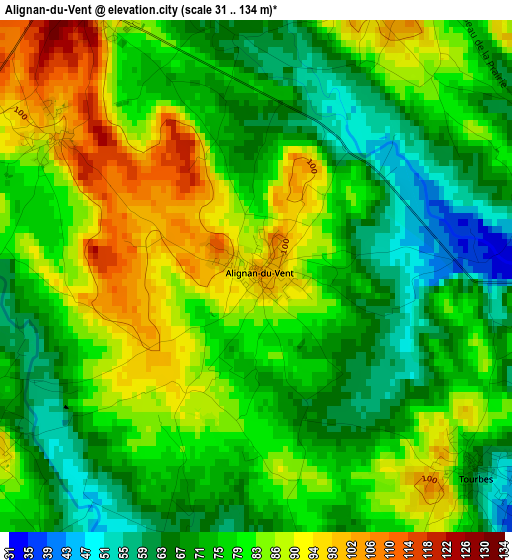 Alignan-du-Vent elevation map