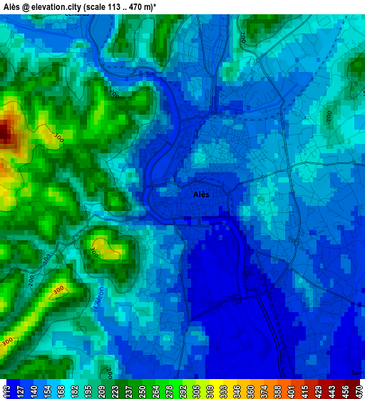 Alès elevation map