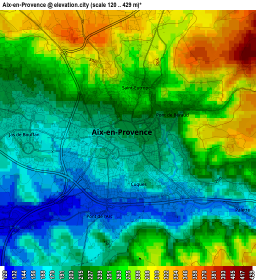 Aix-en-Provence elevation map