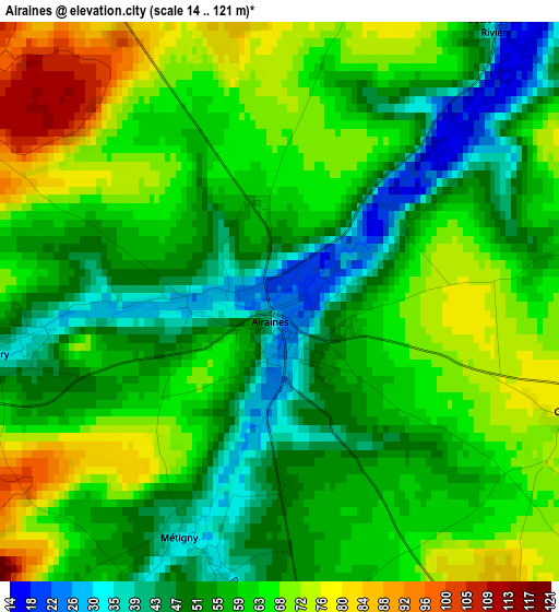 Airaines elevation map