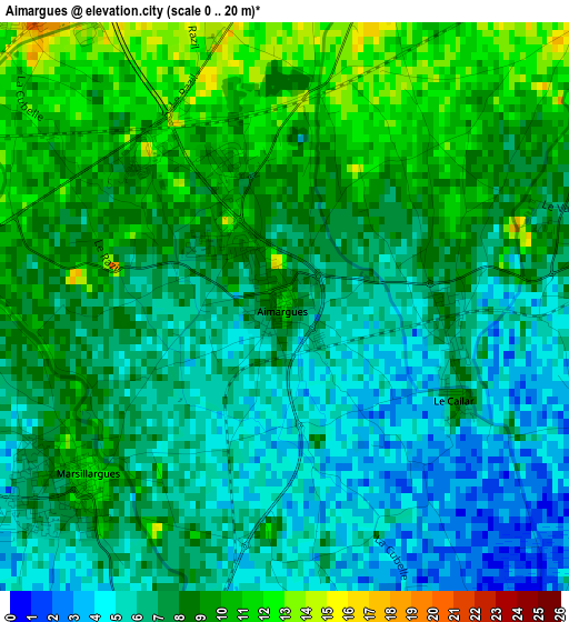 Aimargues elevation map