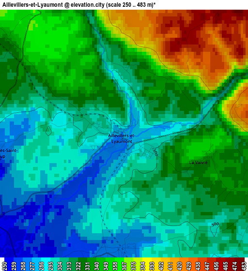 Aillevillers-et-Lyaumont elevation map