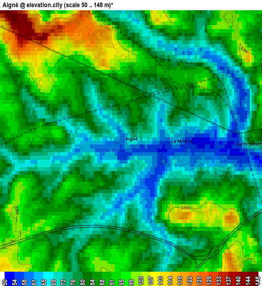 Aigné elevation map