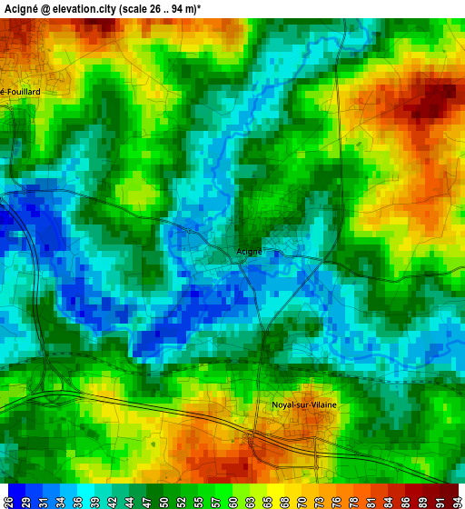 Acigné elevation map