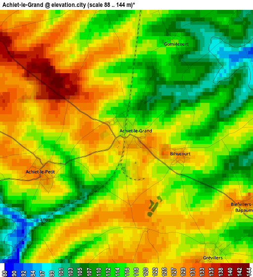 Achiet-le-Grand elevation map