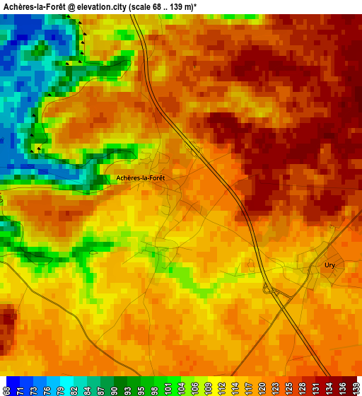 Achères-la-Forêt elevation map