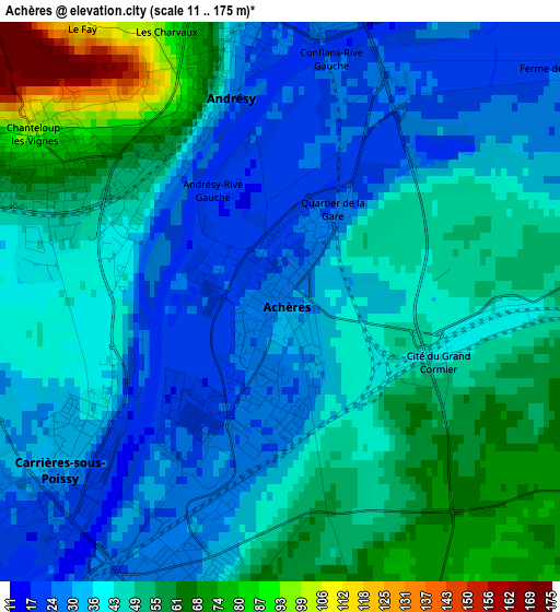 Achères elevation map