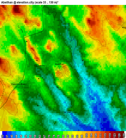 Abeilhan elevation map