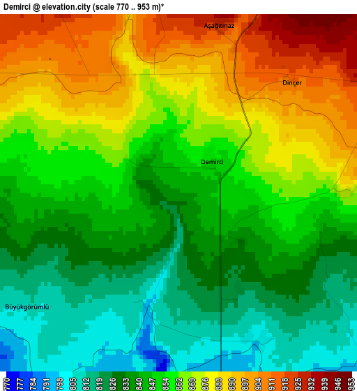 Demirci elevation map