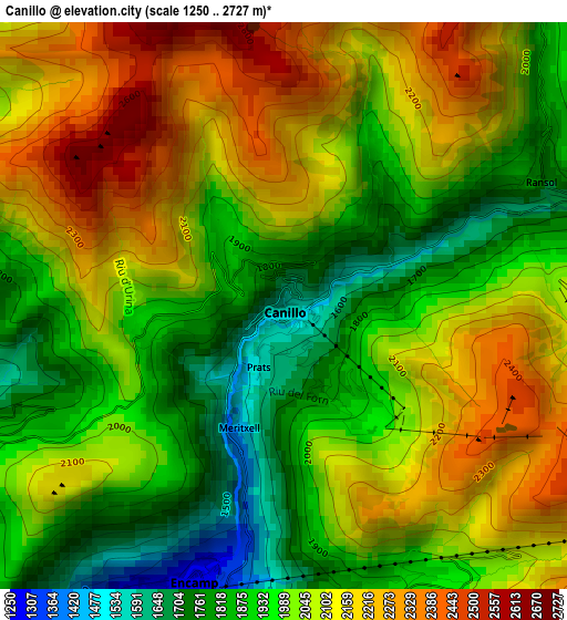 Canillo elevation map