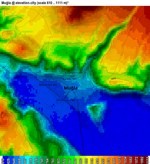 Muğla elevation map