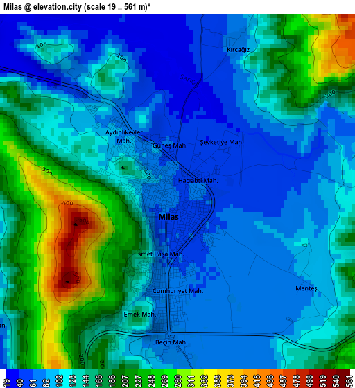 Milas elevation map