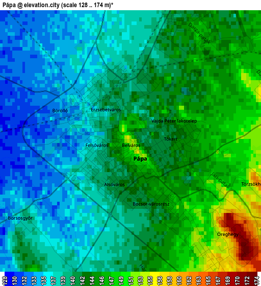 Pápa elevation map