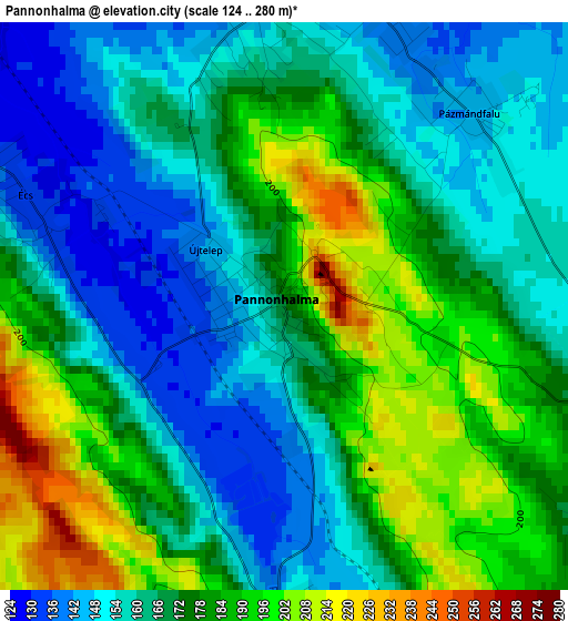 Pannonhalma elevation map