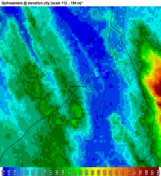 Győrszemere elevation map