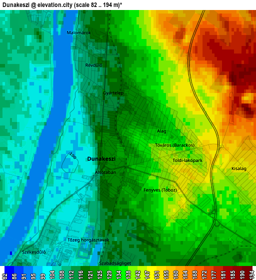 Dunakeszi elevation map