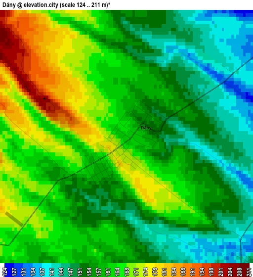 Dány elevation map