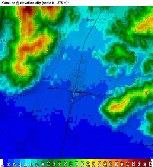 Kumluca elevation map
