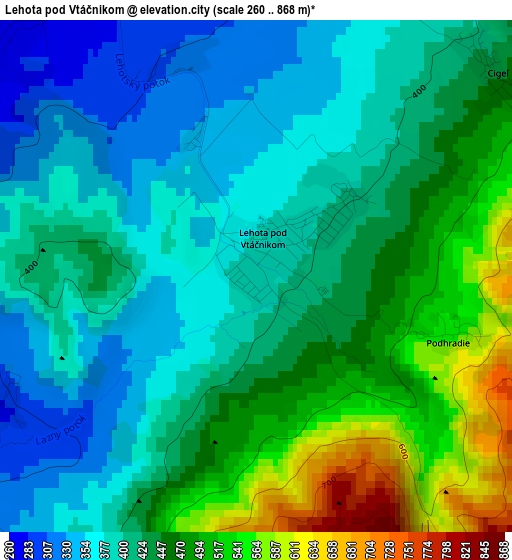 Lehota pod Vtáčnikom elevation map