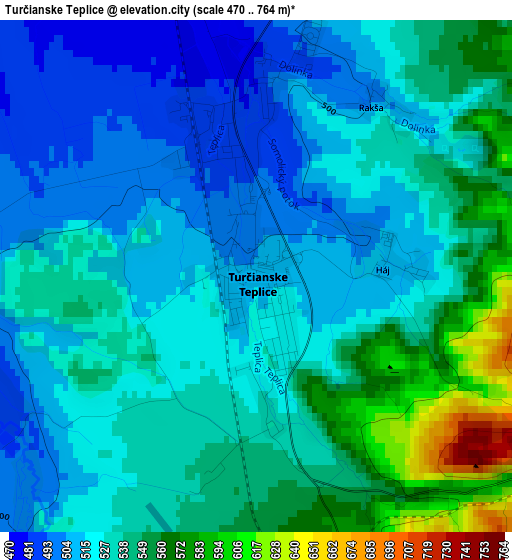 Turčianske Teplice elevation map