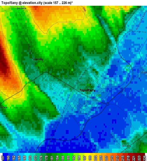 Topoľčany elevation map