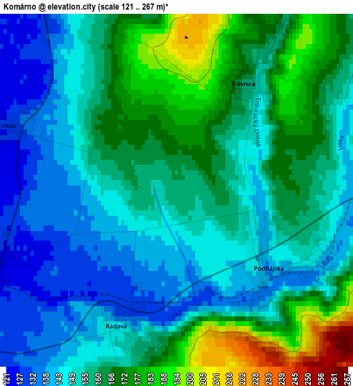 Komárno elevation map