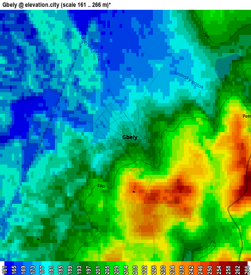 Gbely elevation map