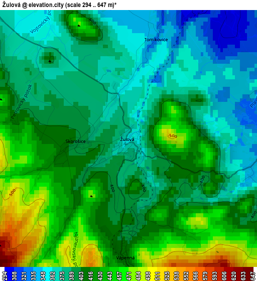 Žulová elevation map