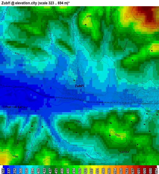 Zubří elevation map