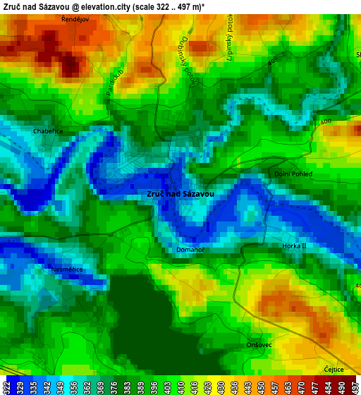 Zruč nad Sázavou elevation map