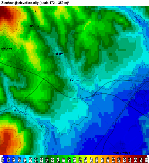 Zlechov elevation map